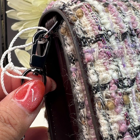 Tory Burch Emerson Tweed chain wallet NWT Ivory/Purple - Picture 11 of 13